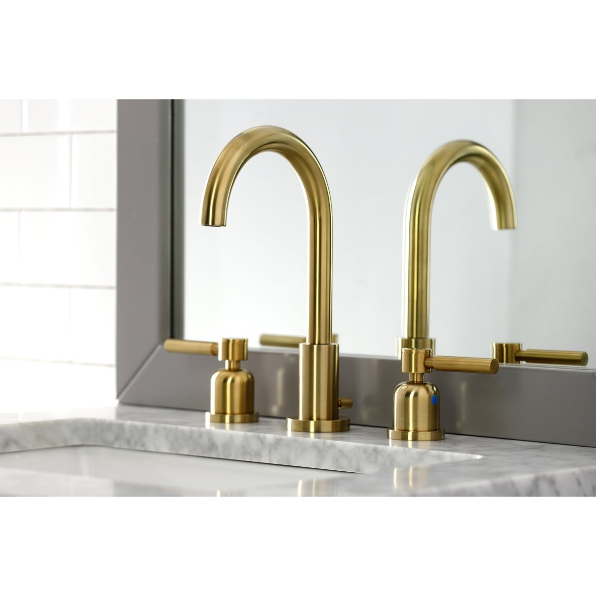 Fauceture Concord Two - handle 3 - Hole Deck Mount Widespread Bathroom Sink Faucet With Brass Pop - up - BUILDMYPLACE