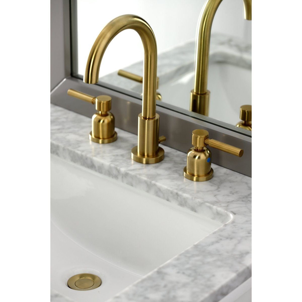 Fauceture Concord Two - handle 3 - Hole Deck Mount Widespread Bathroom Sink Faucet With Brass Pop - up - BUILDMYPLACE