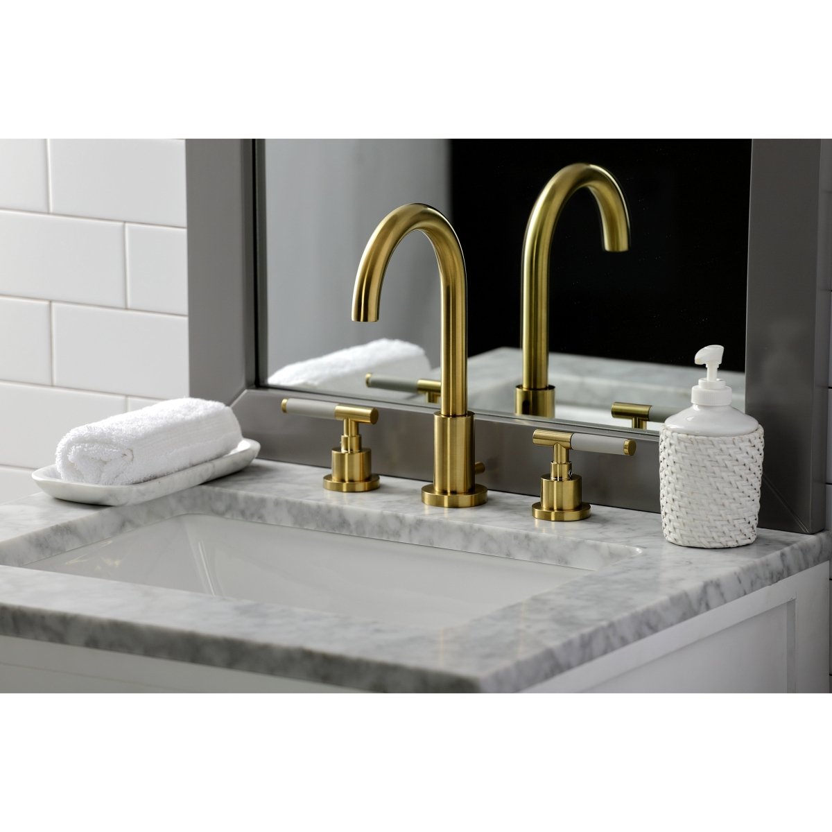 Fauceture Kaiser Widespread Bathroom Faucet W/ Brass Pop Up - BUILDMYPLACE