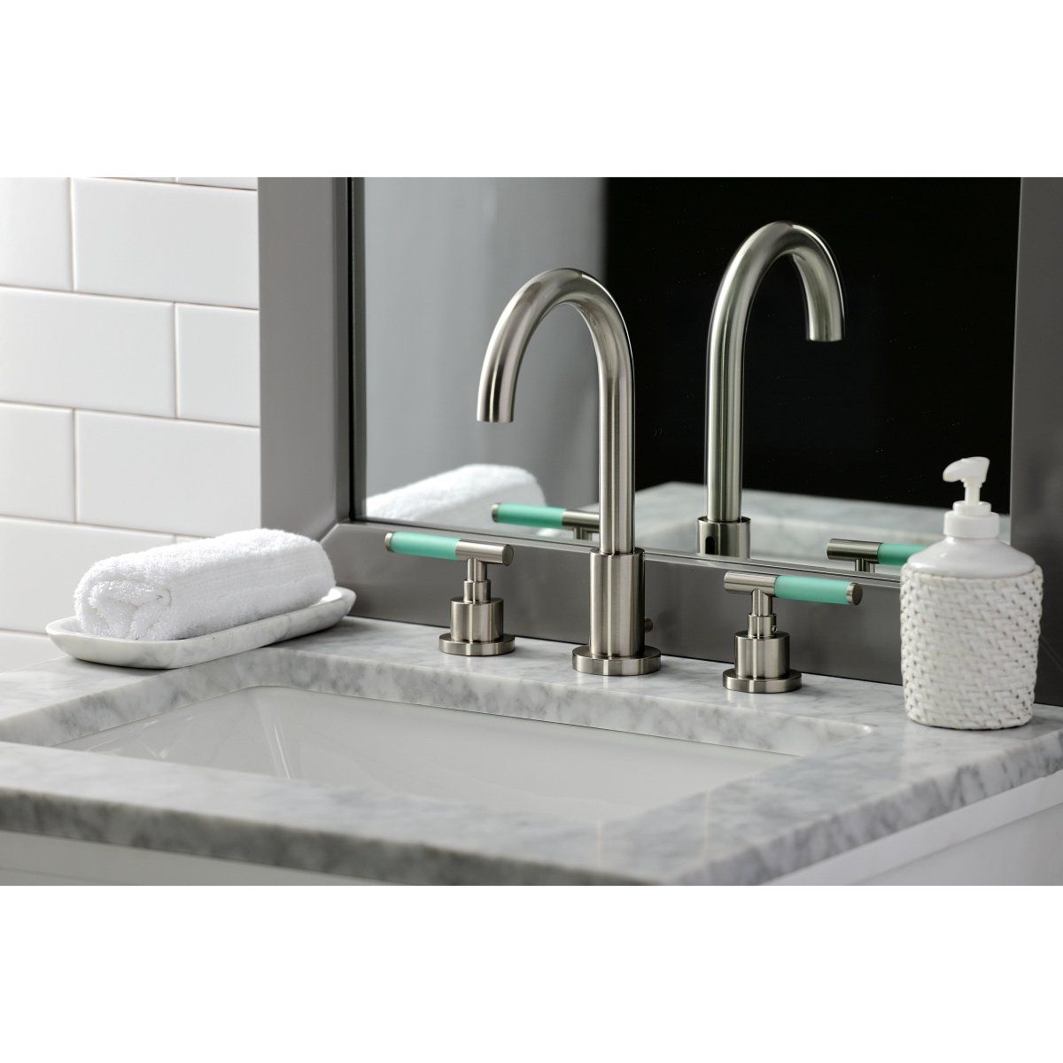 Fauceture Kaiser Widespread Bathroom Faucet W/ Brass Pop Up - BUILDMYPLACE