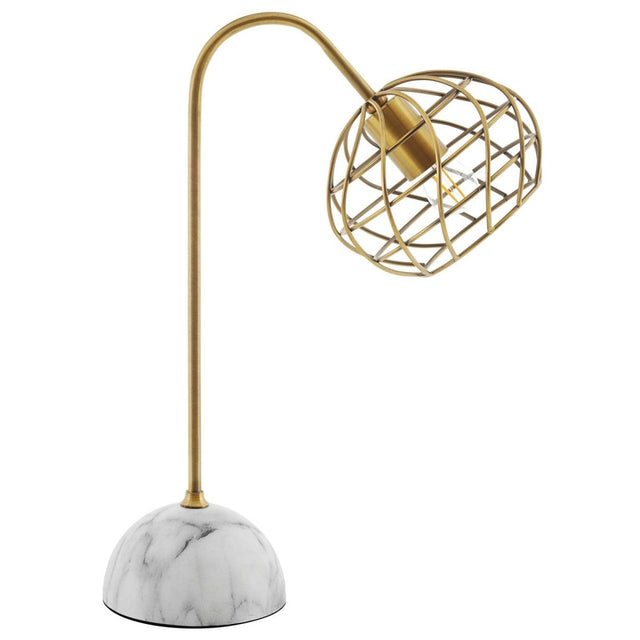 Faux White Salient Brass Marble Table Lamp - Brass Metal Wire Shade - E26 60W Bulb (Not Included) - BUILDMYPLACE