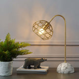 Faux White Salient Brass Marble Table Lamp - Brass Metal Wire Shade - E26 60W Bulb (Not Included) - BUILDMYPLACE