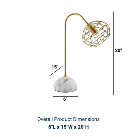 Faux White Salient Brass Marble Table Lamp - Brass Metal Wire Shade - E26 60W Bulb (Not Included) - BUILDMYPLACE