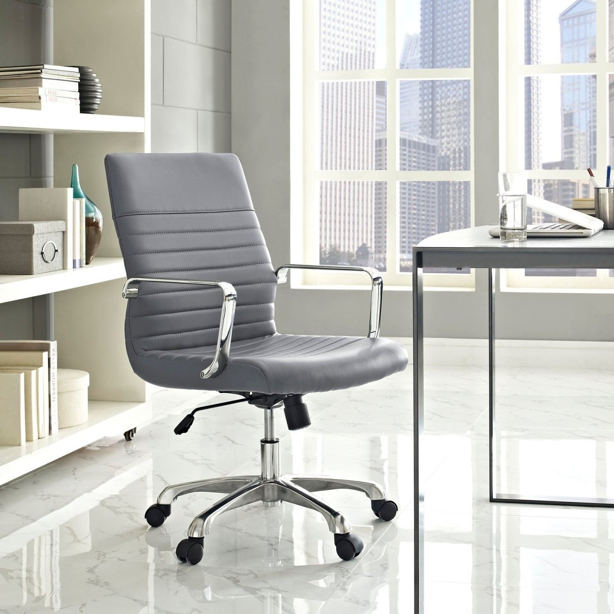 Finesse Mid Back PU Leather Executive Conference Task Chair And Adjustable Swivel Office Chair - BUILDMYPLACE