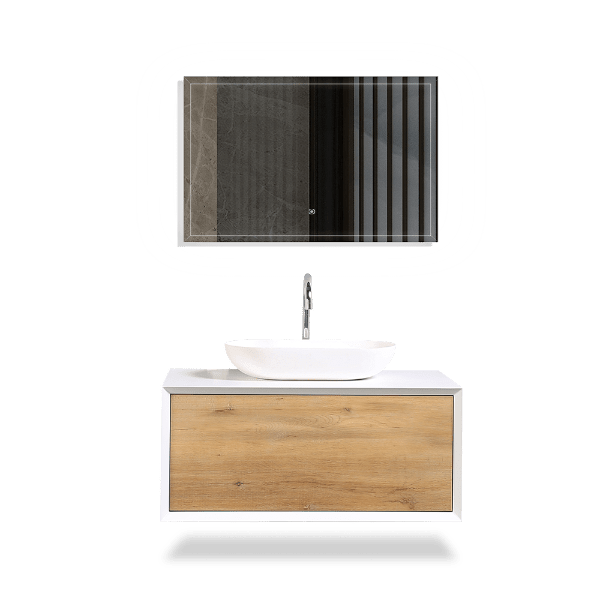 Fiona Wood Floating / Wall Mounted Bathroom Vanity With Acrylic Vessel Sink - BUILDMYPLACE