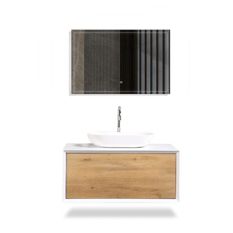 Fiona Wood Floating / Wall Mounted Bathroom Vanity With Acrylic Vessel Sink - BUILDMYPLACE