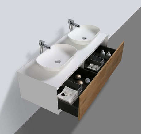 Fiona Wood Floating / Wall Mounted Bathroom Vanity With Acrylic Vessel Sink - BUILDMYPLACE