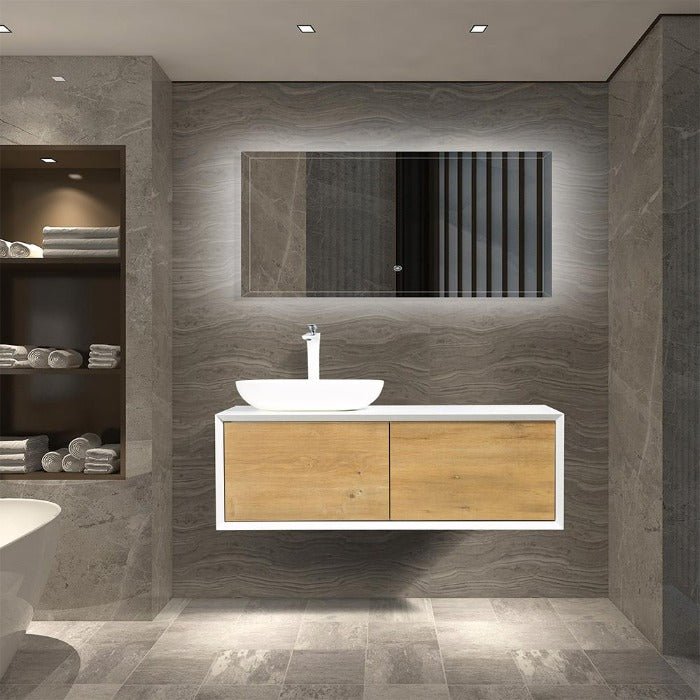 Fiona Wood Floating / Wall Mounted Bathroom Vanity With Acrylic Vessel Sink - BUILDMYPLACE