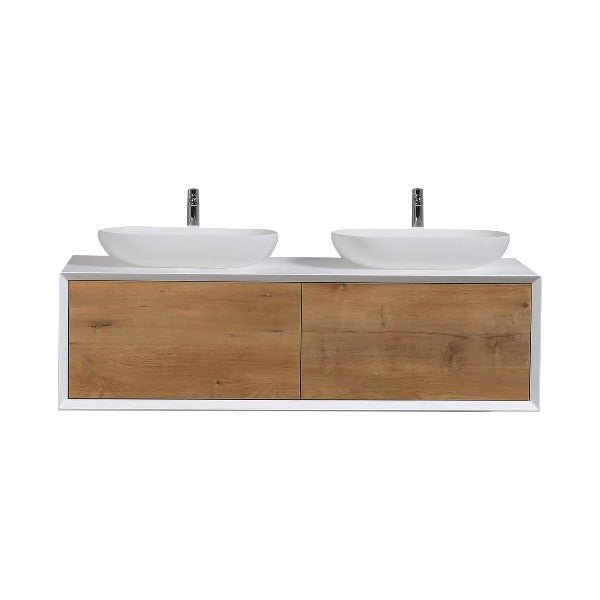 Fiona Wood Floating / Wall Mounted Bathroom Vanity With Acrylic Vessel Sink - BUILDMYPLACE