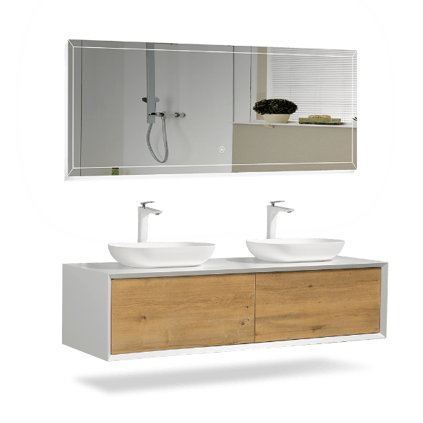 Fiona Wood Floating / Wall Mounted Bathroom Vanity With Acrylic Vessel Sink - BUILDMYPLACE