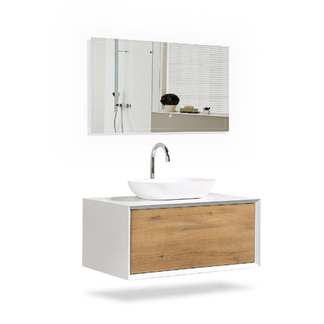 Fiona Wood Floating / Wall Mounted Bathroom Vanity With Acrylic Vessel Sink - BUILDMYPLACE