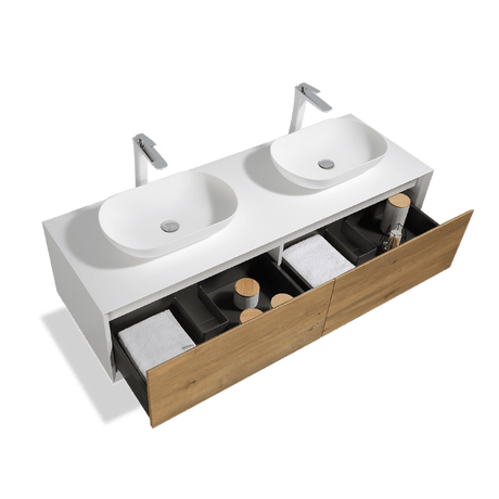 Fiona Wood Floating / Wall Mounted Bathroom Vanity With Acrylic Vessel Sink - BUILDMYPLACE