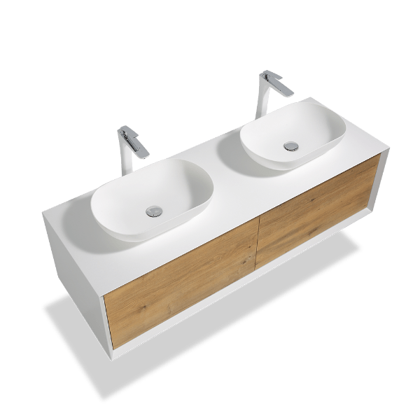 Fiona Wood Floating / Wall Mounted Bathroom Vanity With Acrylic Vessel Sink - BUILDMYPLACE