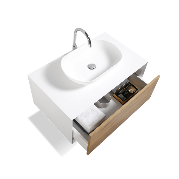 Fiona Wood Floating / Wall Mounted Bathroom Vanity With Acrylic Vessel Sink - BUILDMYPLACE