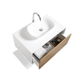 Fiona Wood Floating / Wall Mounted Bathroom Vanity With Acrylic Vessel Sink - BUILDMYPLACE