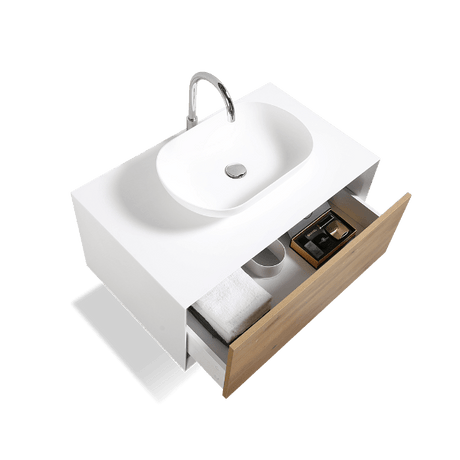 Fiona Wood Floating / Wall Mounted Bathroom Vanity With Acrylic Vessel Sink - BUILDMYPLACE