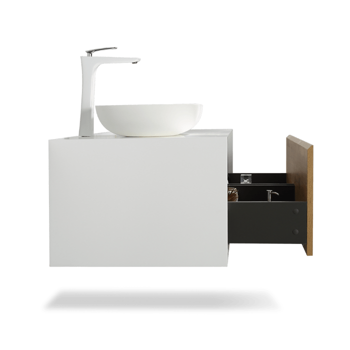 Fiona Wood Floating / Wall Mounted Bathroom Vanity With Acrylic Vessel Sink - BUILDMYPLACE