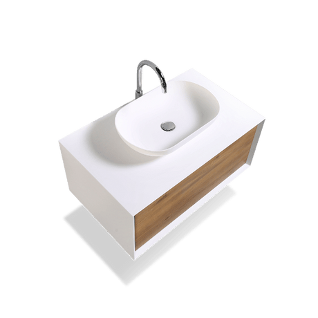 Fiona Wood Floating / Wall Mounted Bathroom Vanity With Acrylic Vessel Sink - BUILDMYPLACE