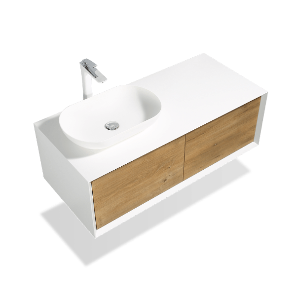 Fiona Wood Floating / Wall Mounted Bathroom Vanity With Acrylic Vessel Sink - BUILDMYPLACE