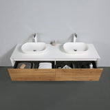 Fiona Wood Floating / Wall Mounted Bathroom Vanity With Acrylic Vessel Sink - BUILDMYPLACE