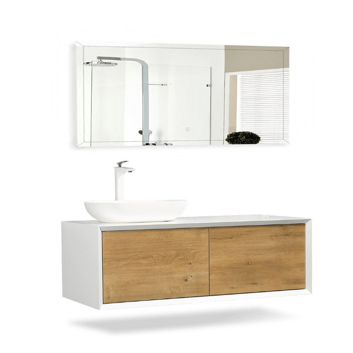 Fiona Wood Floating / Wall Mounted Bathroom Vanity With Acrylic Vessel Sink - BUILDMYPLACE