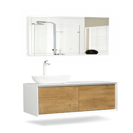 Fiona Wood Floating / Wall Mounted Bathroom Vanity With Acrylic Vessel Sink - BUILDMYPLACE