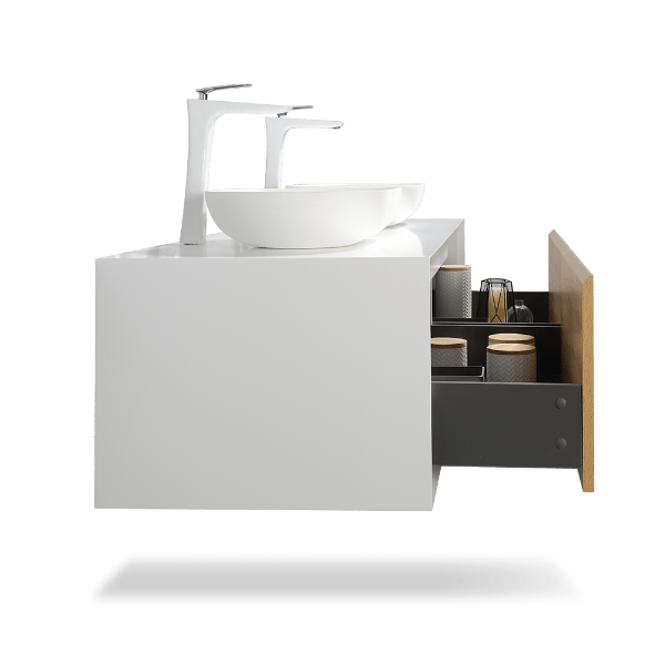 Fiona Wood Floating / Wall Mounted Bathroom Vanity With Acrylic Vessel Sink - BUILDMYPLACE