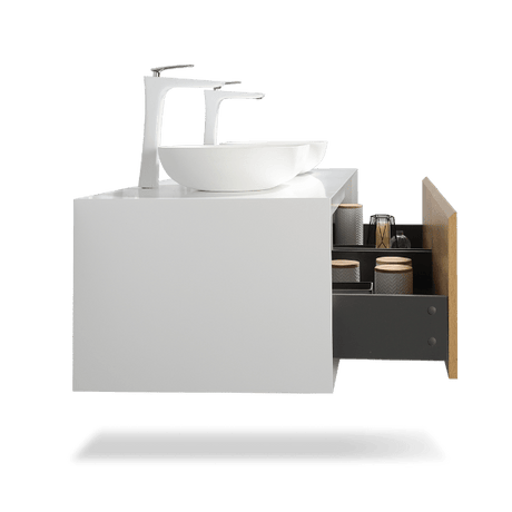 Fiona Wood Floating / Wall Mounted Bathroom Vanity With Acrylic Vessel Sink - BUILDMYPLACE