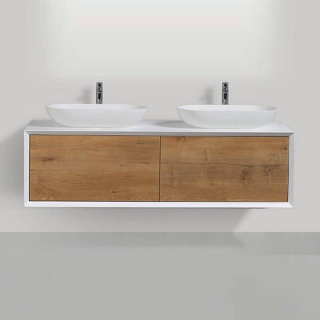 Fiona Wood Floating / Wall Mounted Bathroom Vanity With Acrylic Vessel Sink - BUILDMYPLACE