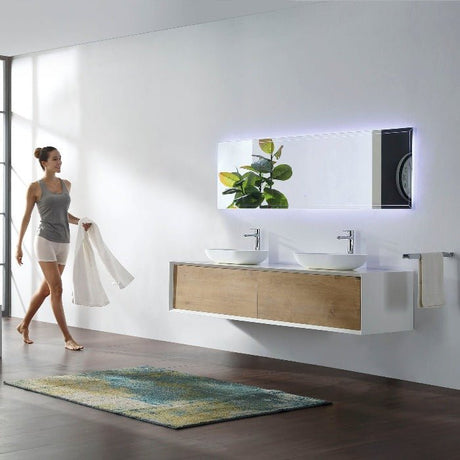 Fiona Wood Floating / Wall Mounted Bathroom Vanity With Acrylic Vessel Sink - BUILDMYPLACE