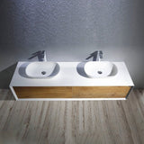 Fiona Wood Floating / Wall Mounted Bathroom Vanity With Acrylic Vessel Sink - BUILDMYPLACE