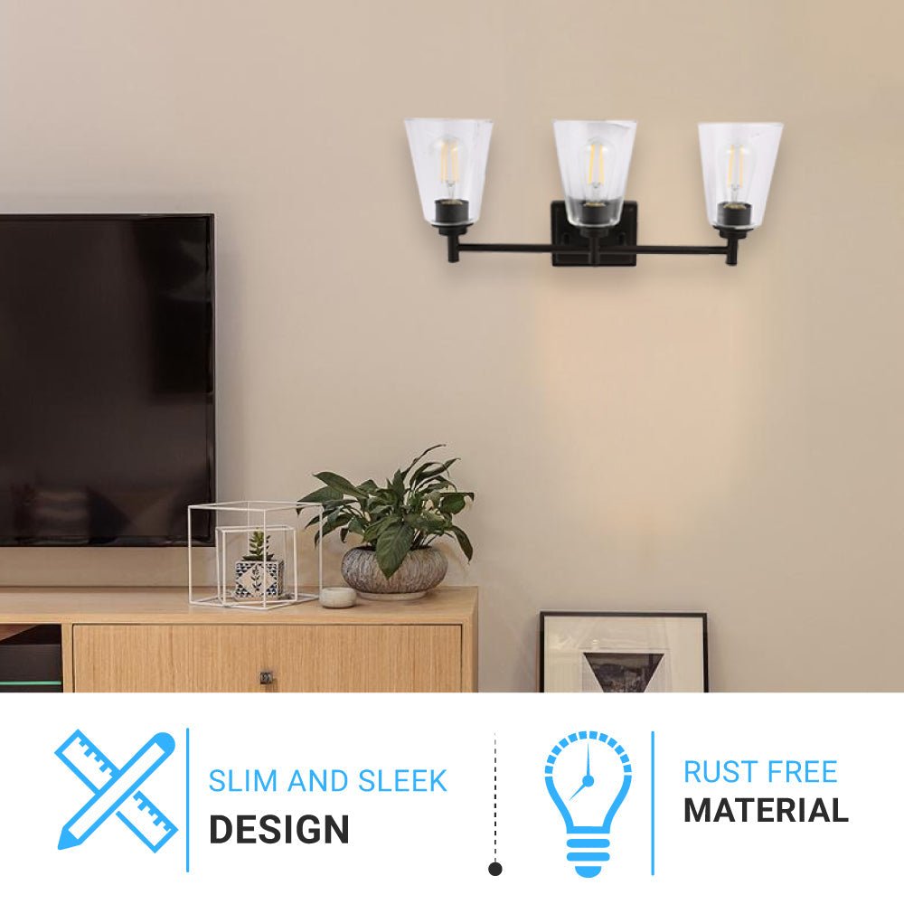 Flared Shape Bathroom Light Fixtures with Clear Glass Shade, E26 Base, UL Listed for Damp Location, Wall Mount, Bathroom Vanity Lighting - BUILDMYPLACE