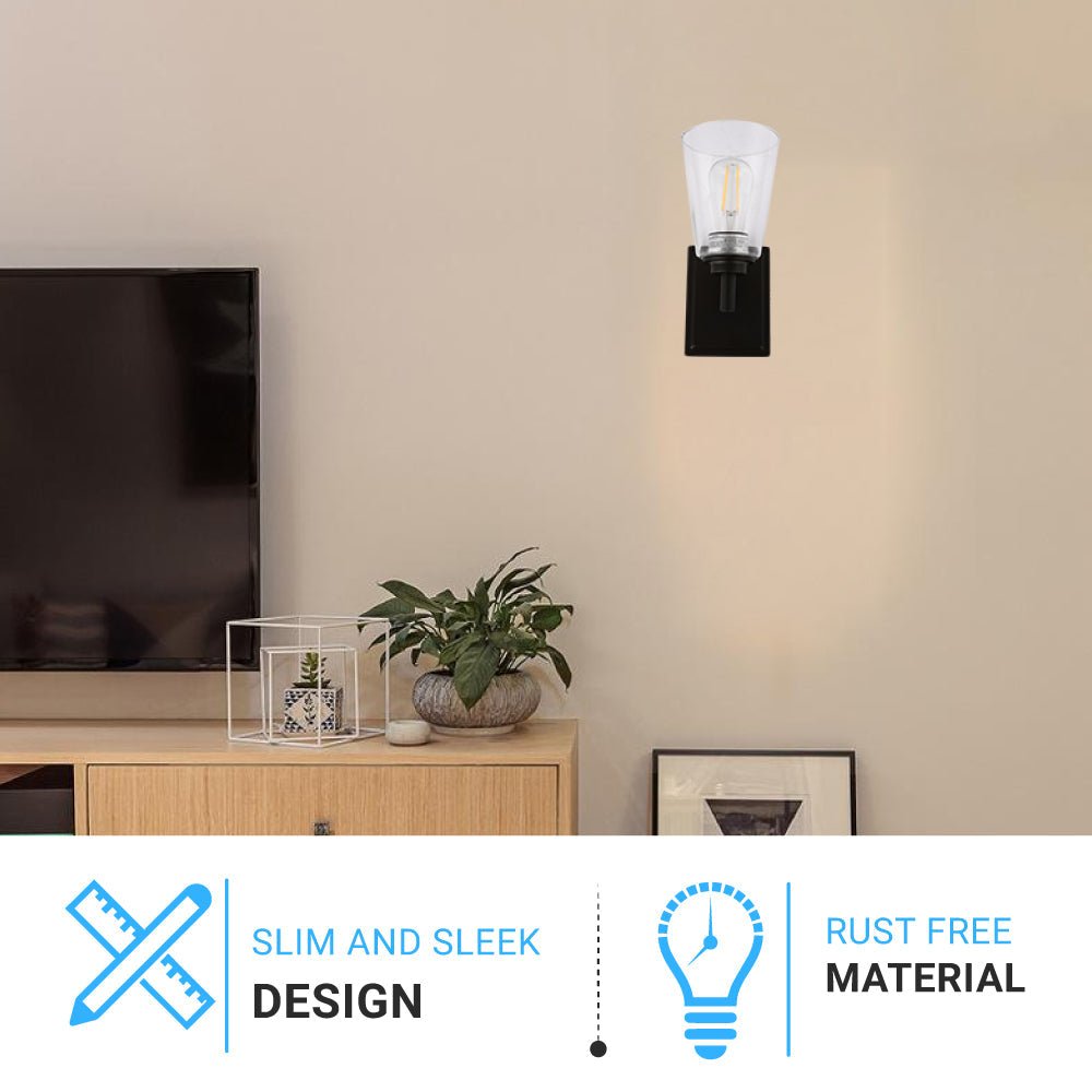 Flared Shape Bathroom Light Fixtures with Clear Glass Shade, E26 Base, UL Listed for Damp Location, Wall Mount, Bathroom Vanity Lighting - BUILDMYPLACE