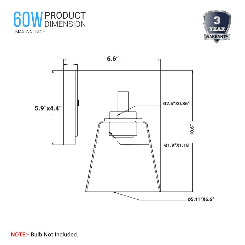 Flared Shape Bathroom Light Fixtures with Clear Glass Shade, E26 Base, UL Listed for Damp Location, Wall Mount, Bathroom Vanity Lighting - BUILDMYPLACE