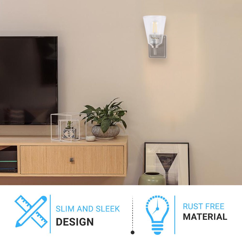 Flared Shape Bathroom Light Fixtures with Clear Glass Shade, E26 Base, UL Listed for Damp Location, Wall Mount, Bathroom Vanity Lighting - BUILDMYPLACE