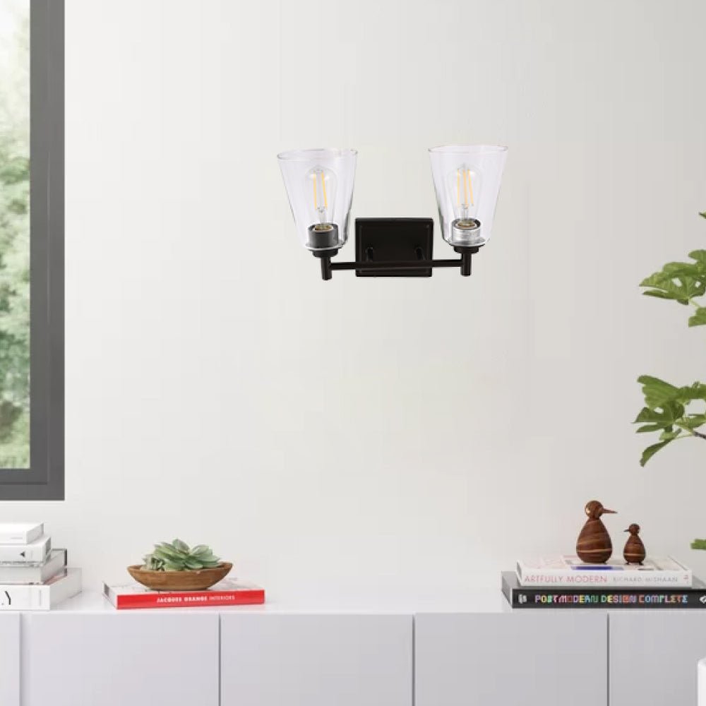 Flared Shape Bathroom Light Fixtures with Clear Glass Shade, E26 Base, UL Listed for Damp Location, Wall Mount, Bathroom Vanity Lighting - BUILDMYPLACE