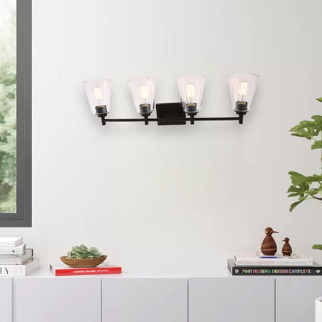 Flared Shape Bathroom Light Fixtures with Clear Glass Shade, E26 Base, UL Listed for Damp Location, Wall Mount, Bathroom Vanity Lighting - BUILDMYPLACE