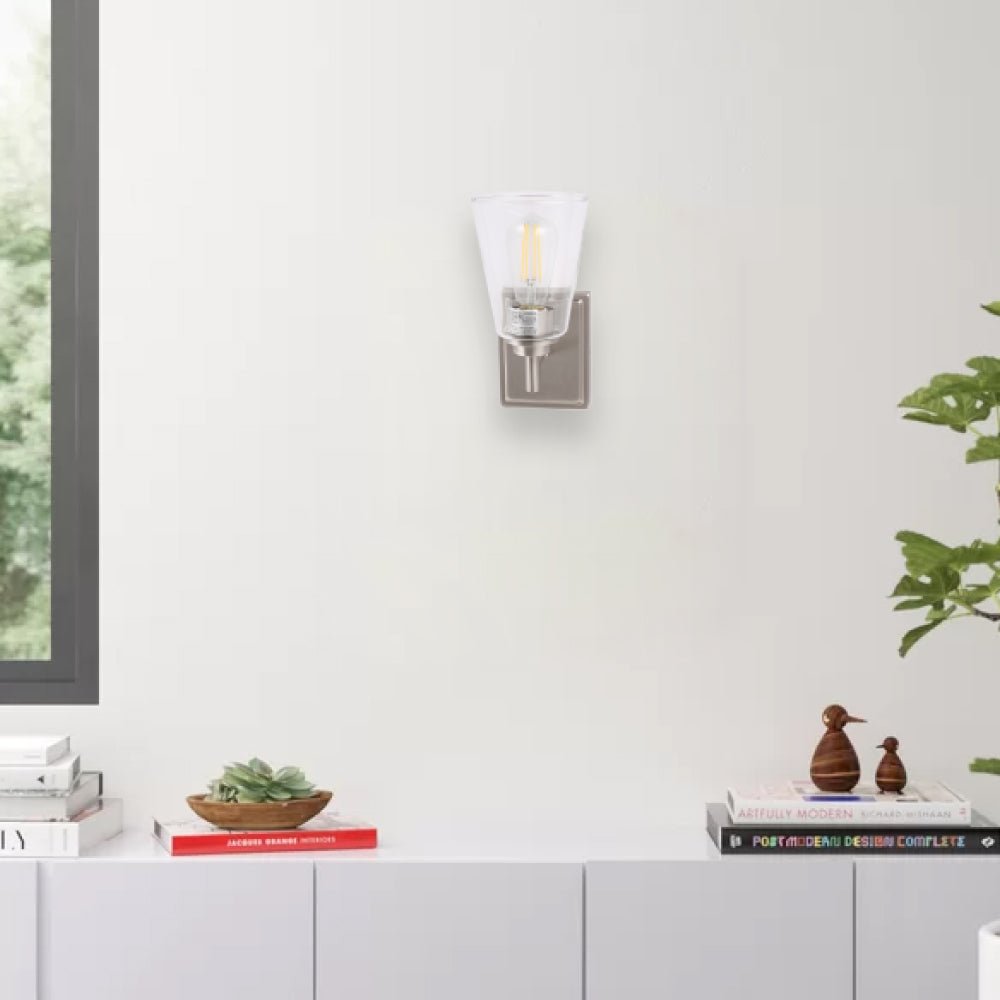 Flared Shape Bathroom Light Fixtures with Clear Glass Shade, E26 Base, UL Listed for Damp Location, Wall Mount, Bathroom Vanity Lighting - BUILDMYPLACE