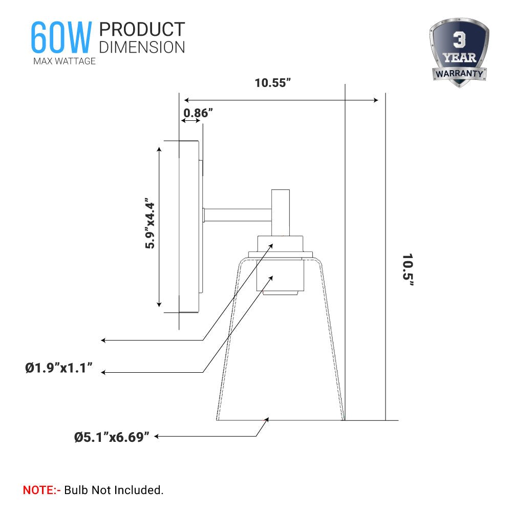 Flared Shape Bathroom Light Fixtures with Clear Glass Shade, E26 Base, UL Listed for Damp Location, Wall Mount, Bathroom Vanity Lighting - BUILDMYPLACE