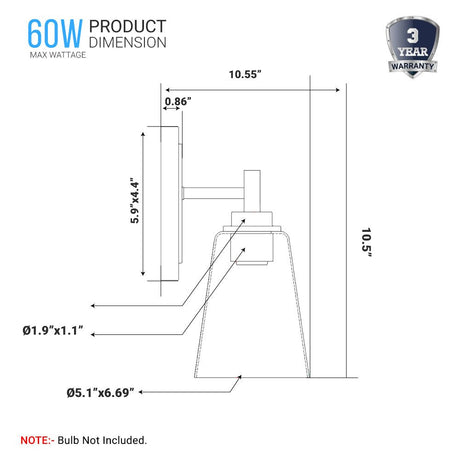 Flared Shape Bathroom Light Fixtures with Clear Glass Shade, E26 Base, UL Listed for Damp Location, Wall Mount, Bathroom Vanity Lighting - BUILDMYPLACE