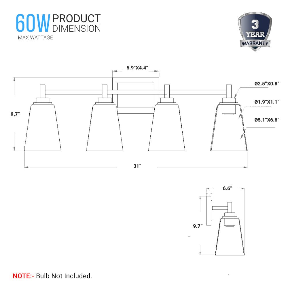 Flared Shape Bathroom Light Fixtures with Clear Glass Shade, E26 Base, UL Listed for Damp Location, Wall Mount, Bathroom Vanity Lighting - BUILDMYPLACE