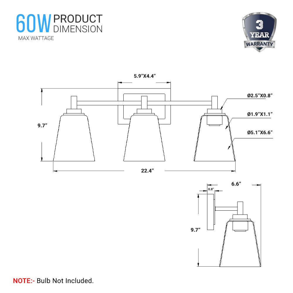 Flared Shape Bathroom Light Fixtures with Clear Glass Shade, E26 Base, UL Listed for Damp Location, Wall Mount, Bathroom Vanity Lighting - BUILDMYPLACE