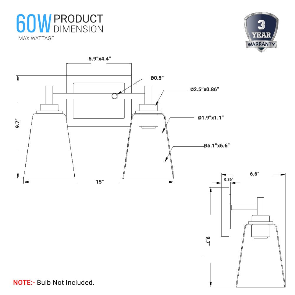 Flared Shape Bathroom Light Fixtures with Clear Glass Shade, E26 Base, UL Listed for Damp Location, Wall Mount, Bathroom Vanity Lighting - BUILDMYPLACE