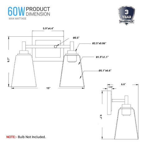 Flared Shape Bathroom Light Fixtures with Clear Glass Shade, E26 Base, UL Listed for Damp Location, Wall Mount, Bathroom Vanity Lighting - BUILDMYPLACE
