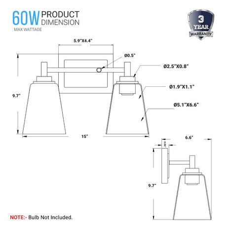 Flared Shape Bathroom Light Fixtures with Clear Glass Shade, E26 Base, UL Listed for Damp Location, Wall Mount, Bathroom Vanity Lighting - BUILDMYPLACE