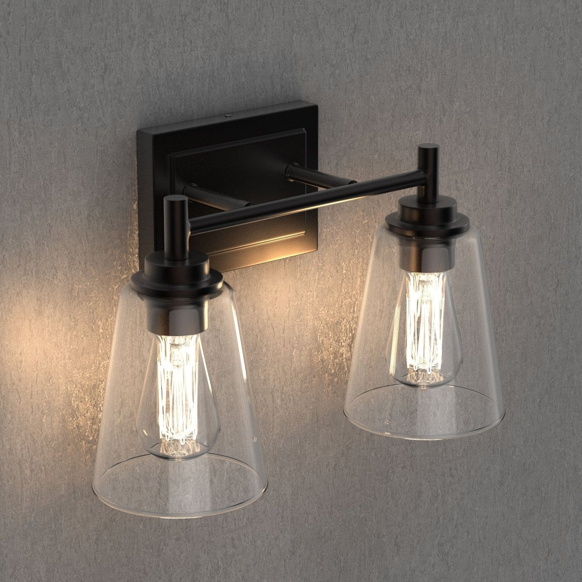 Flared Shape Bathroom Light Fixtures with Clear Glass Shade, E26 Base, UL Listed for Damp Location, Wall Mount, Bathroom Vanity Lighting - BUILDMYPLACE