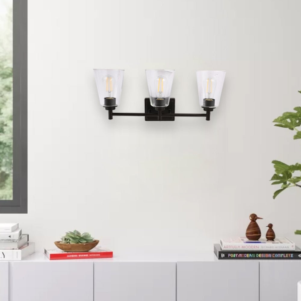 Flared Shape Bathroom Light Fixtures with Clear Glass Shade, E26 Base, UL Listed for Damp Location, Wall Mount, Bathroom Vanity Lighting - BUILDMYPLACE