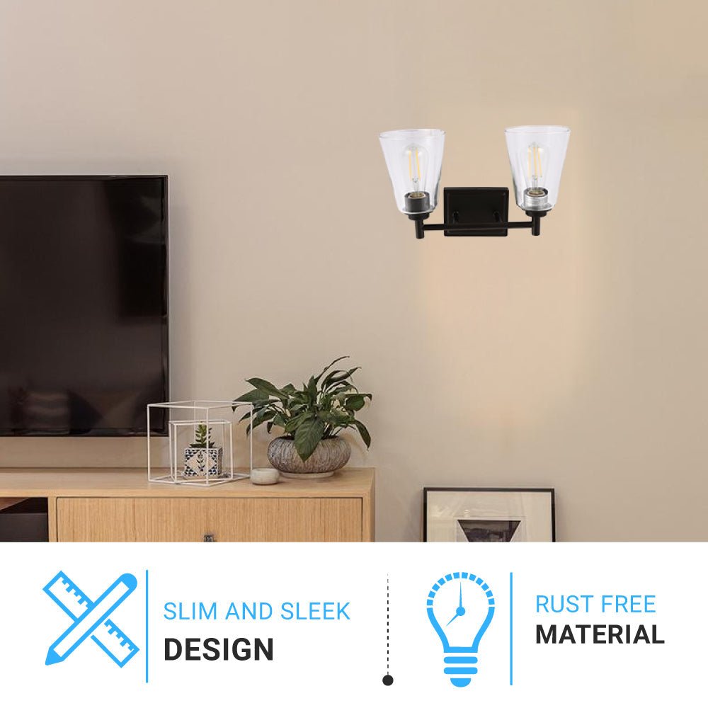 Flared Shape Bathroom Light Fixtures with Clear Glass Shade, E26 Base, UL Listed for Damp Location, Wall Mount, Bathroom Vanity Lighting - BUILDMYPLACE