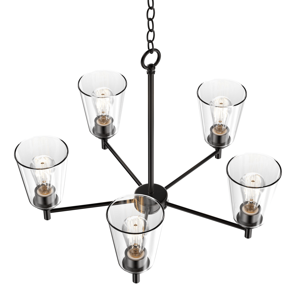 Flared Shape Chandelier Lighting Fixture with Clear Glass Shades, E26 Base, UL Listed for Damp Location, 3 Years Warranty - BUILDMYPLACE