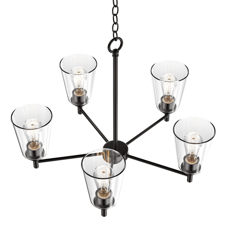 Flared Shape Chandelier Lighting Fixture with Clear Glass Shades, E26 Base, UL Listed for Damp Location, 3 Years Warranty - BUILDMYPLACE